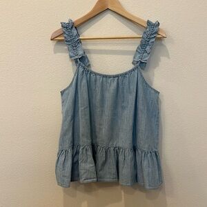Madewell Chambray Sleeveless Ruffle Top Sz 6